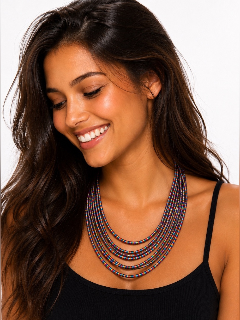Rainbow Metallic Layered Statement Necklace Boho Festival PRIDE‎ Choker
